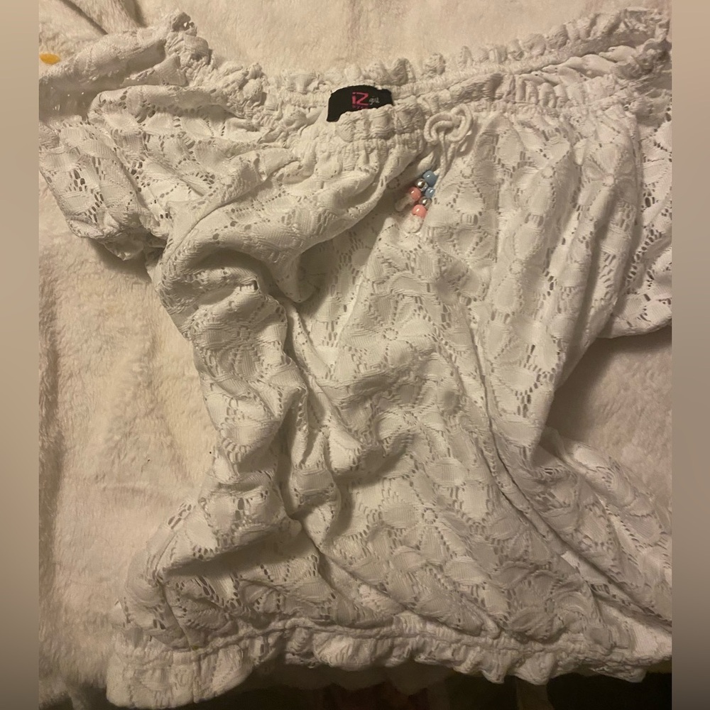 Kids White Lace Off-Shoulder Top With Beading